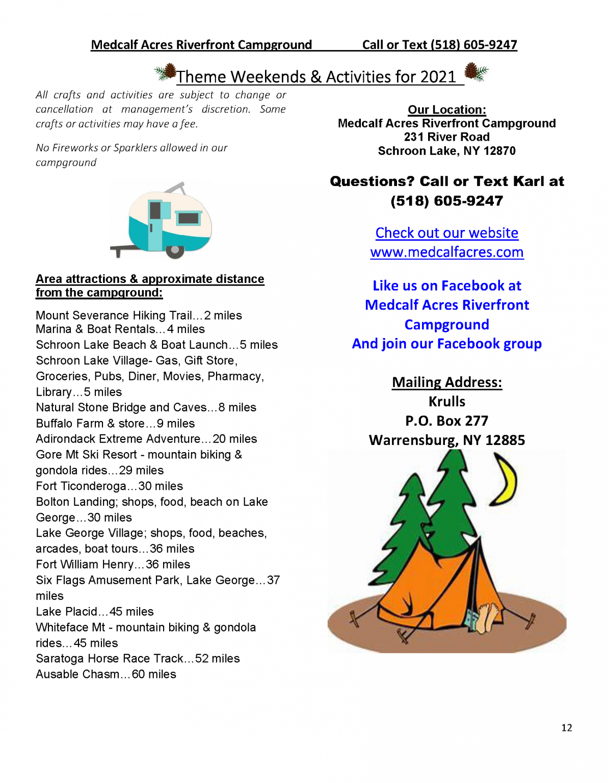 2021 Activities & Calendar of Events Lake Adirondack Camping